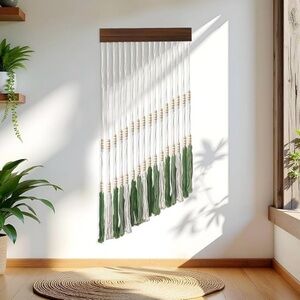 Green and White Macrame Wall Hanging